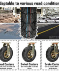 Beefy 8 Inch Swivel Casters With Top Plate And Brake Set Of 4 Pneumatic Rubber Wheels on various road conditions