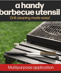 2 In 1 Pizza Oven Brush And Scraper For Quick Stone Cleaning With Stainless Steel Head next to outdoor grill
