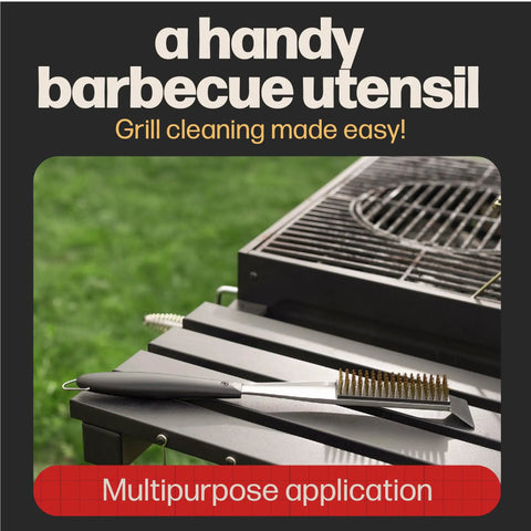 2 In 1 Pizza Oven Brush And Scraper For Quick Stone Cleaning With Stainless Steel Head next to outdoor grill