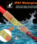 Close-up of waterproof heat shrink connector from Heavy Duty Wire Crimping Tool Kit With Ratcheting Crimper And 200 Pcs Color-Coded Heat Shrink Connectors, 22-10 AWG, submerged in water.