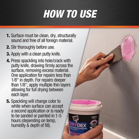 Demonstration of applying DryDex Dry Time Indicator Spackling For Interior And Exterior Surfaces Pink On Application Dries White
