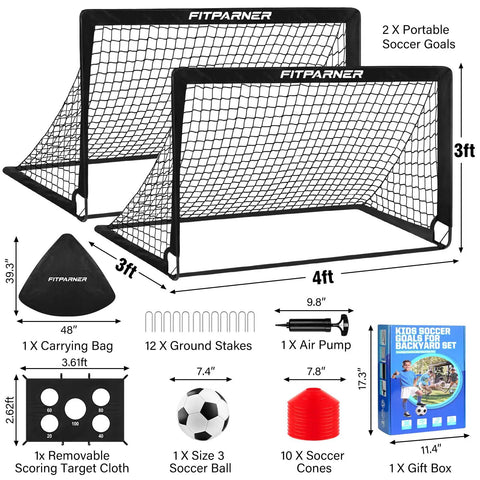 2 Pack 4x3 Ft Kids Soccer Goals For Backyard Practice Sesh Foldable Portable Soccer Nets With Target Ball And Cones Easy Storage