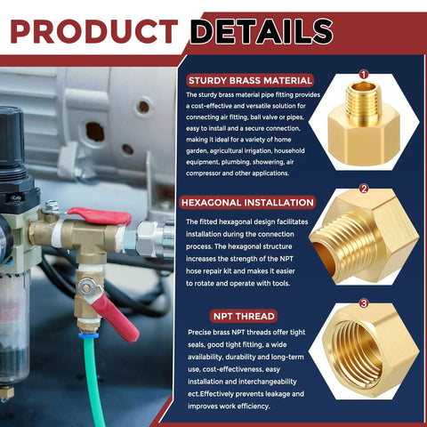 Pack Of 2 Brass Pipe Fittings 3/8 NPT Female To 1/4 NPT Male Thread Adapter Durable Brass Extension Connector Details