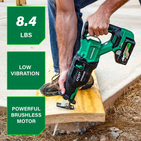 Person using Cordless Reciprocating Saw With 36V MultiVolt, 4-Stage Speed Selector Range 1,700 To 3,000 SPM on wood