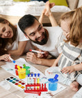 Family using 30 Piece Science Test Tubes Set With Clear Plastic Tubes Caps Paint Cups Storage Stand And Droppers For Kids.