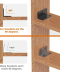 Heavy Duty 2x4 L Shaped Corner Brackets with holes, 90 degree galvanized right angle braces, black, installed on wood, comparison diagram.