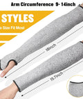 Gray arm sleeves with thumb holes, size 9-14 inch circumference, 4 Pack Cut Resistant Arm Sleeves With Thumb Holes And Without, Thin Skin Protection.