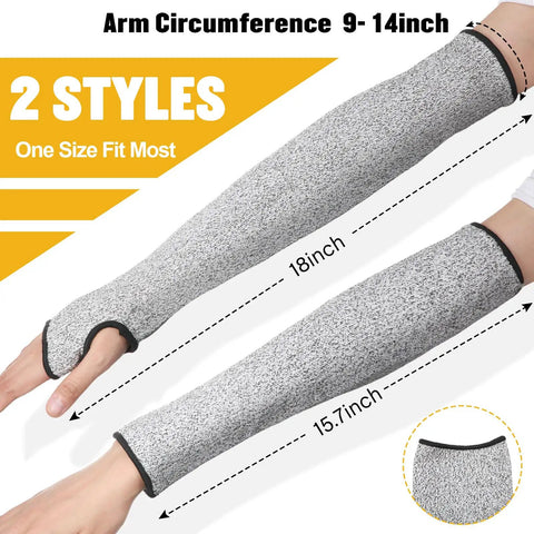 Gray arm sleeves with thumb holes, size 9-14 inch circumference, 4 Pack Cut Resistant Arm Sleeves With Thumb Holes And Without, Thin Skin Protection.