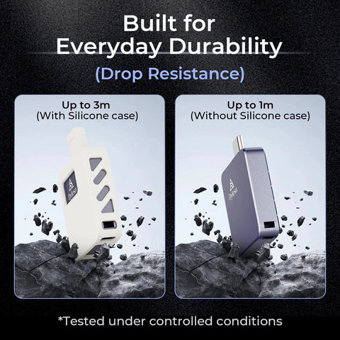 Ultra Fast External Portable SSD USB C Gen 2x2 20Gbps With 1050MBps Read And 950MBps Write, drop resistance visual test with cases.