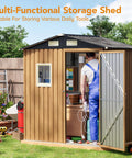 6X4Ft Garden Storage Shed With Lockable Door Steel Tool Shed With Clear Window Anti Corrosion Metal Shed in backyard