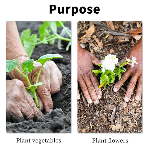 Hands planting vegetables and flowers in garden, illustrating use for Dual Size Planting Auger Drill Bit Set With 3x9 Inch And 1.6x9 Inch Spiral Bits.