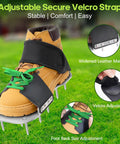 Aerator Shoes For Lawn With 3Mm Metal Bottom Heavy Duty Lawn Aeration Boots displayed with adjustable straps and green laces.