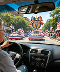 Interior view from car with 250th Anniversary Acrylic Ornament With American Flag Stars And Stripes Design For Semiquincentennial Celebration