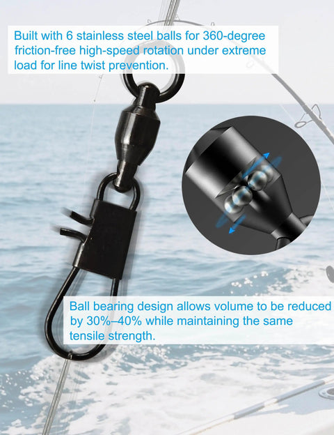 40 Piece Ball Bearing Fishing Swivels With Interlock Snaps Pro Grade Must Have Saltwater Gear Stainless Steel Black Nickel Finish High Strength To Prevent Line Twist And Deliver Smooth 360 Degree Rotation, black swivel with snap