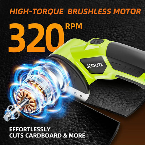 JCCHJTX 4V Cordless Electric Scissors With Led Light, Rechargeable Box Cutter For Cardboard Cloth Leather Plastic SKS7 Blade, Long Battery Life, Compact Design showing high-torque brushless motor.