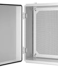 Heavy Duty IP67 Waterproof Junction Box With Hinged Grey Cover showing internal mesh design for DIY wiring jobs.