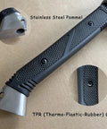 Close-up of TPR grip and stainless steel pommel on 34 Inch Handmade Full Tang High Carbon Steel Samurai Katana With Scabbard For Practice.