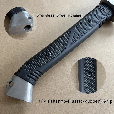 Close-up of TPR grip and stainless steel pommel on 34 Inch Handmade Full Tang High Carbon Steel Samurai Katana With Scabbard For Practice.