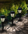 Bright Solar Pathway Lights Outdoor 10 Pack With Warm White LED Auto On Off Waterproof Garden Path Lights illuminating walkway