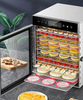 Commercial Freeze Dryer And Electric Food Dehydrator For Fruits Vegetables Meat And Seafood Stainless Steel Build, 10 layered trays with fruits.