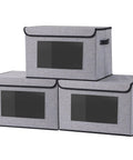Storage Bins With Lids And Handles, 15 By 9.8 By 9.8 Inch Gray 3 Pack Closet Organizers With Transparent Front Window, Durable Fabric
