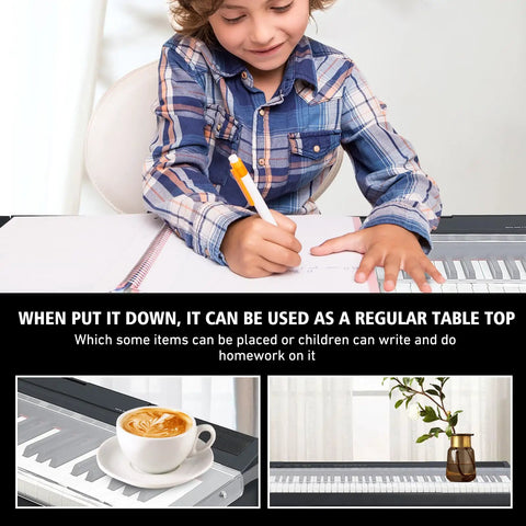 Child writing on keyboard with Clear Acrylic Dust Proof Protective Cover Lid For Yamaha P Series Digital Pianos And Keyboards P35 P45 P71 P85 P95 P48 P105 P115 P125 Keeps Dust Off Spill Proof Pet Hair Guard Water Resistant Shield That Fits With Wooden Stand Easy Install used as tabletop