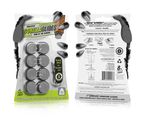 Packaging of One Inch Chair Sliders Set Of Eight Self Adhesive And Screw On Furniture Glides For Hard Floors And Low Pile Carpet