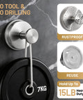 Close-up of Heavy Duty Suction Cup Hooks for Bathroom, 15 LB grip brushed nickel, no drill setup on tile wall.