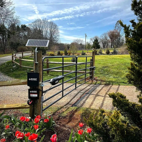 Solar Gate Opener Kit For Driveway Swing Gates Up To 20 Feet And 900 Pounds Heavy Duty DIY Install with solar panel and remote