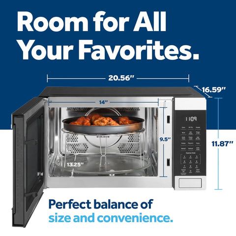 Open 4-In-One Countertop Microwave Oven With Air Fry, Convection Bake And Broil, 1.0 Cu Ft, 1050W, Stainless Steel, inside view
