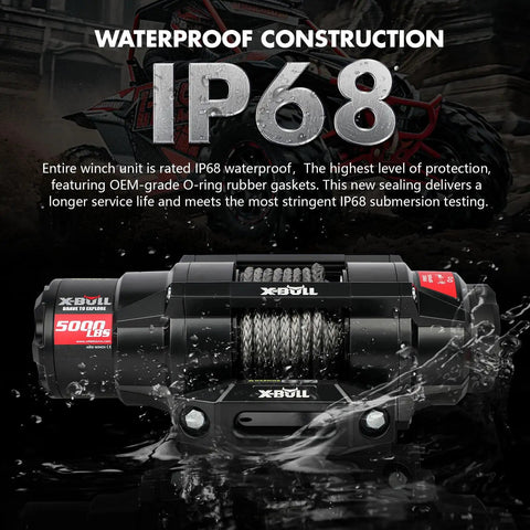 Beefy 5000 Lb 12V Electric Winch With Waterproof Synthetic Rope Hawse Fairlead Wireless And Wired Remote Mounting Plate Ideal For ATV UTV Boat Trailer Winching, IP68