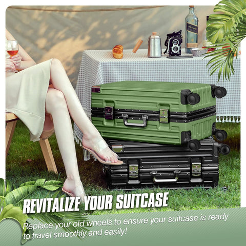 8 Pieces Luggage Wheel Replacement Set 55mm And 2.17 Inch Wear Resistant Suitcase Wheels For Double Wheel Compatibility Durable Luggage Repair Kit Spare Casters For Travel With Premium Quality Materials For Long Lasting Use VA37, shown with outdoor suitcases and picnic setup.