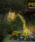 Solar Garden Watering Can With Lights in rain, outdoor hanging lanterns looking like real water, waterproof patio decor.