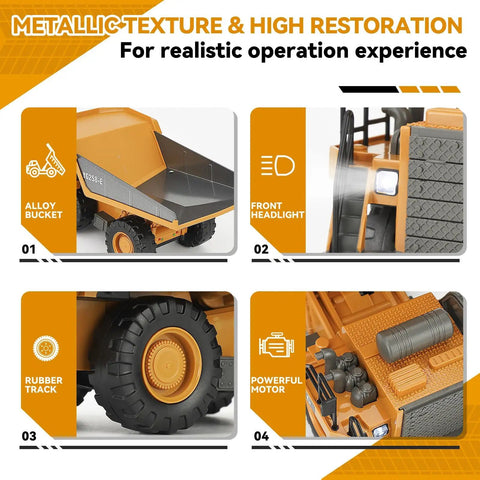 Remote Control Dump Truck For Kids Nine Channel RC Construction Vehicle With Metal Dump Bed Lights And Realistic Sound details
