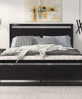 Kick Back On This Heavy Duty Queen Bed Frame With Modern Headboard And Black Steel Platform in stylish bedroom setup.