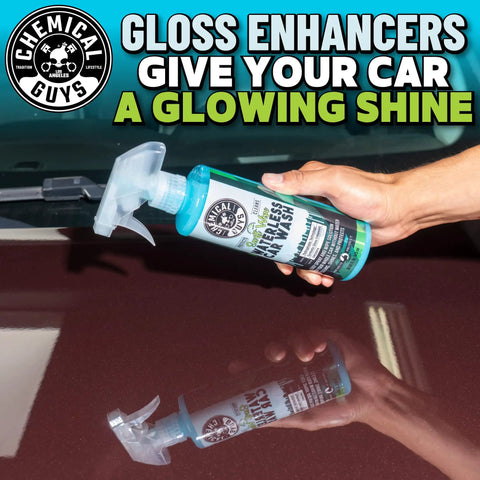 Swift Wipe Waterless Car Wash Spray With High Lubrication Formula, No Water Needed, Wipe And Shine On The Go, Safe For All Finishes, Streak Free Finish, Safe For Clear Coat And Chrome, Great For Daily Detailing, 1 Gallon bottle held over a car hood