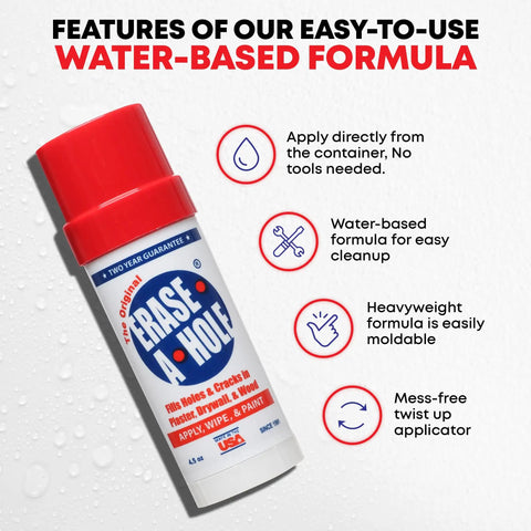 Fast Drywall Repair Putty For Quick Wall Hole Fill In Drywall Plaster Or Wood It Smooths Nail Holes Cracks And Dents And Dries Quickly So You Can Paint Right Away No Sanding Required Ideal DIY Home Repair Patch in a twist-up tube with instructions visible