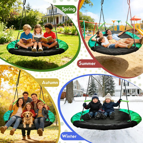 Spacious 48 Inch Saucer Swing For Backyards And Trees The Ultimate Backyard Hangout For All Ages in spring, summer, autumn, winter settings.