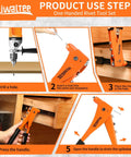 Heavy Duty Professional Rivet Gun Kit With 200 Aluminum Pop Rivets And 4 Drill Bits, step-by-step use guide with one-handed tool.
