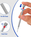 Hand holding a precision jeweler's screwdriver showing anti-slip design and swivel head from 8 Piece Pro Grade Precision Jewelers Screwdriver Set