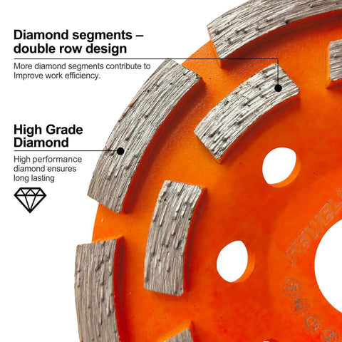 Close-up of Four And A Half Inch Concrete Grinding Wheel Double Row Diamond Cup Wheel With Seven Eighths Inch Arbor