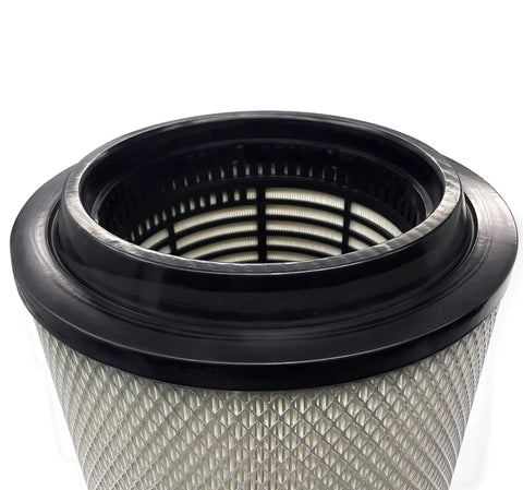 Top view of engine air filter for Volvo VNL 2002 and up semi trucks, OE Cross Reference 20435801, AF26405, 49084, RS4642, LAF9201.