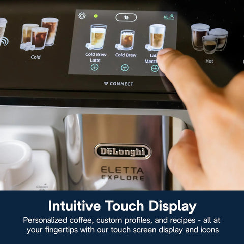 Explore Espresso Machine With Cold Brew And Milk Frother One Touch 50 Plus Drinks Built In Grinder Smartphone Compatible display