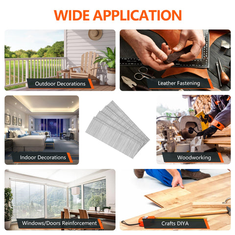 Wide application of 18 Gauge Stainless Steel Brad Nails, 1200-Count, Assorted sizes, shown in various DIY projects