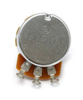 Alpha Pots Linear B250k Tone Potentiometer for Electric Guitars and Basses with 6mm Split Shaft, round chrome body view
