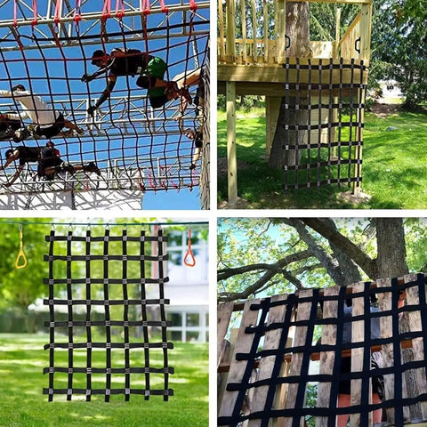 Heavy Duty Cargo Lifting Net 2X2M features beefy mesh weave used for climbing and securing in outdoor activities.