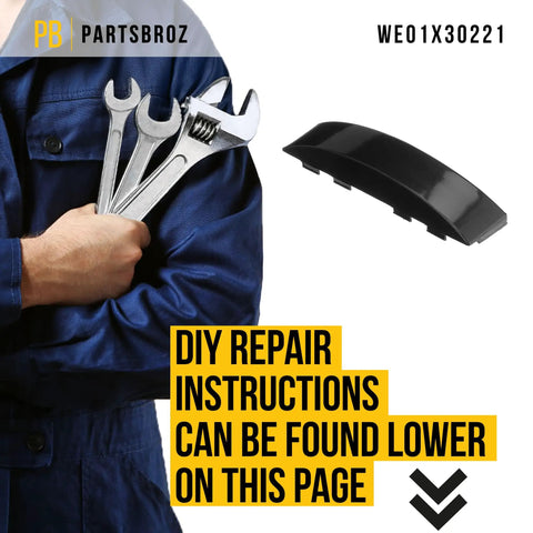 Door Handle Replacement For General Electric Washer Dryer Combo Ultra Durable Heavy Duty DIY Fix Compatible With WE01X30221 AP7012628 WE03X24779 PS16542491 Easy Install And Quick Home Repair Save On Repair Bills, shown with tools.