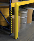 Hecka Sturdy Low Density Polyethylene Bollard Post Cover Slides On With Zero Sweat Shields Concrete Posts Indoors Or Out 52 By 5 Inches Bright Yellow Warehouse Floor Delineator in warehouse setting.