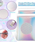 Detail display of 25 Pack Holographic Bubble Mailers 9 By 12 Self Seal Waterproof Poly Padded Envelopes with air bubbles and puncture-proof design.
