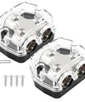 Power Distribution Block For Car Audio With One 0 Gauge In And Two 0 Gauge Out, pair with screws and Allen wrench